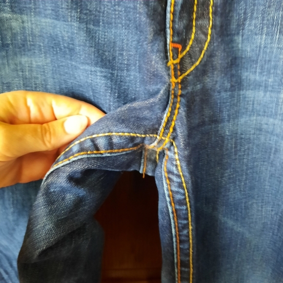 True Religion Joey Big T Twist Leg Flare Dark Wash Thick Stitch Flap Pockets 32 - Picture 6 of 14